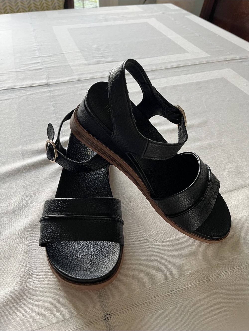 Charles & Keith Black Leather Flat Sandals with Buckle